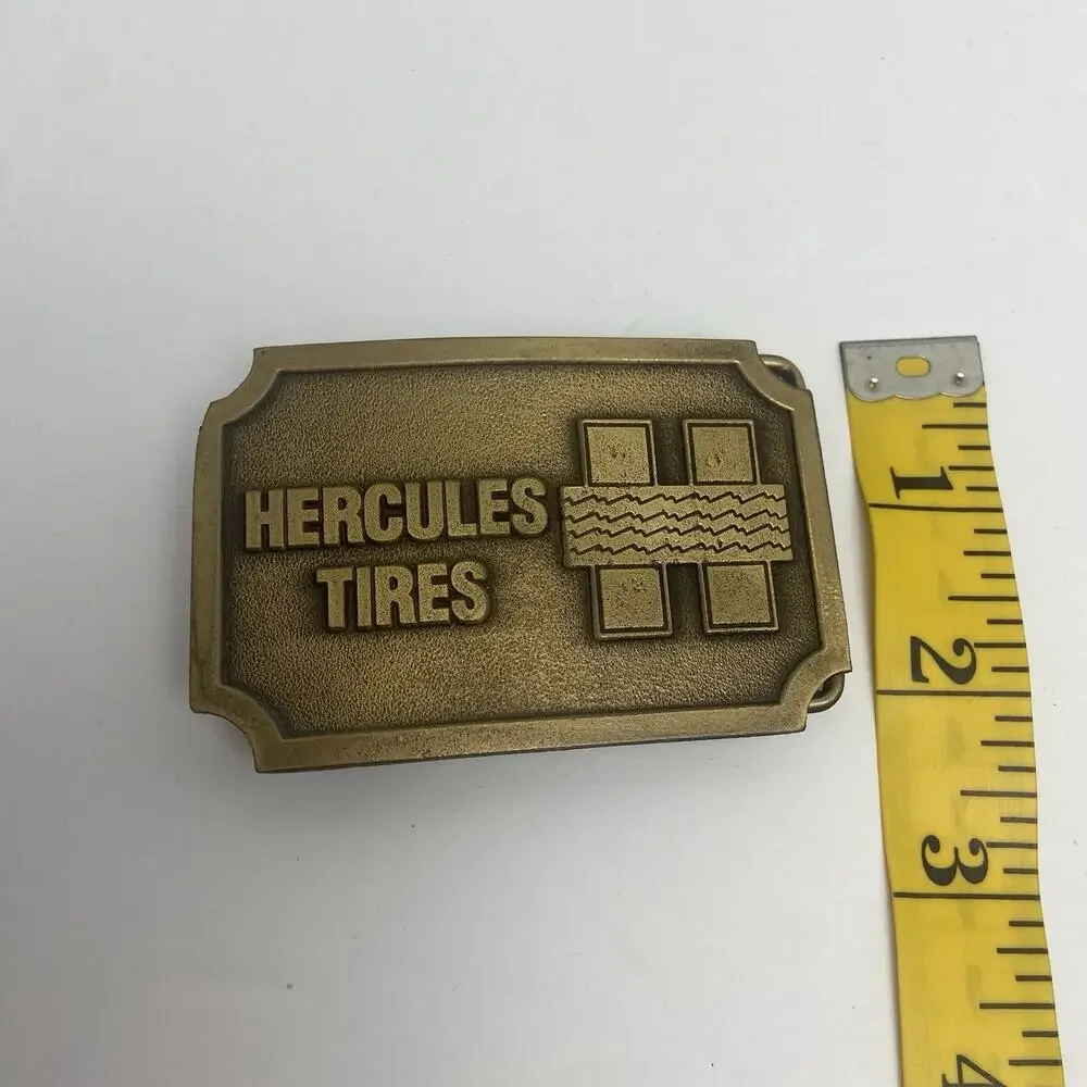 Gold-Tone Hercules Tires Vintage Belt Buckle Made In USA by Hit Line